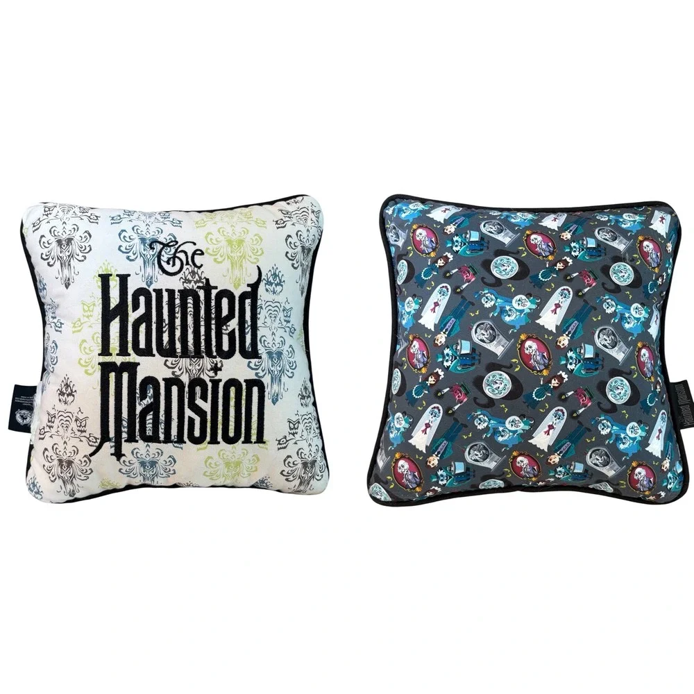 Disney Haunted Mansion Throw Pillow‎ Unisex 11x11 White Damask Wallpaper Logo